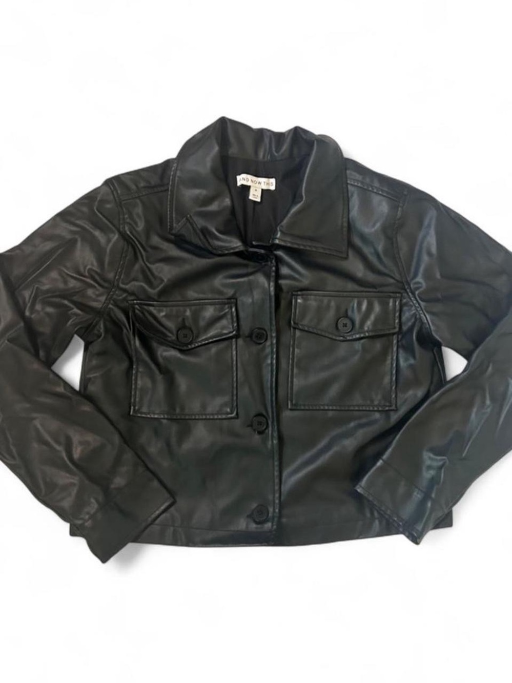 And Now This Black Faux Leather Button-Front Jacket